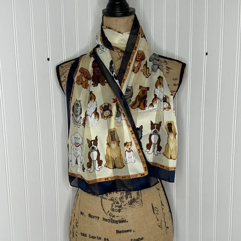 Dog Lover Rectangle Scarf Blue WOOF Border Poodle Shephard Terrier Husky Novelty